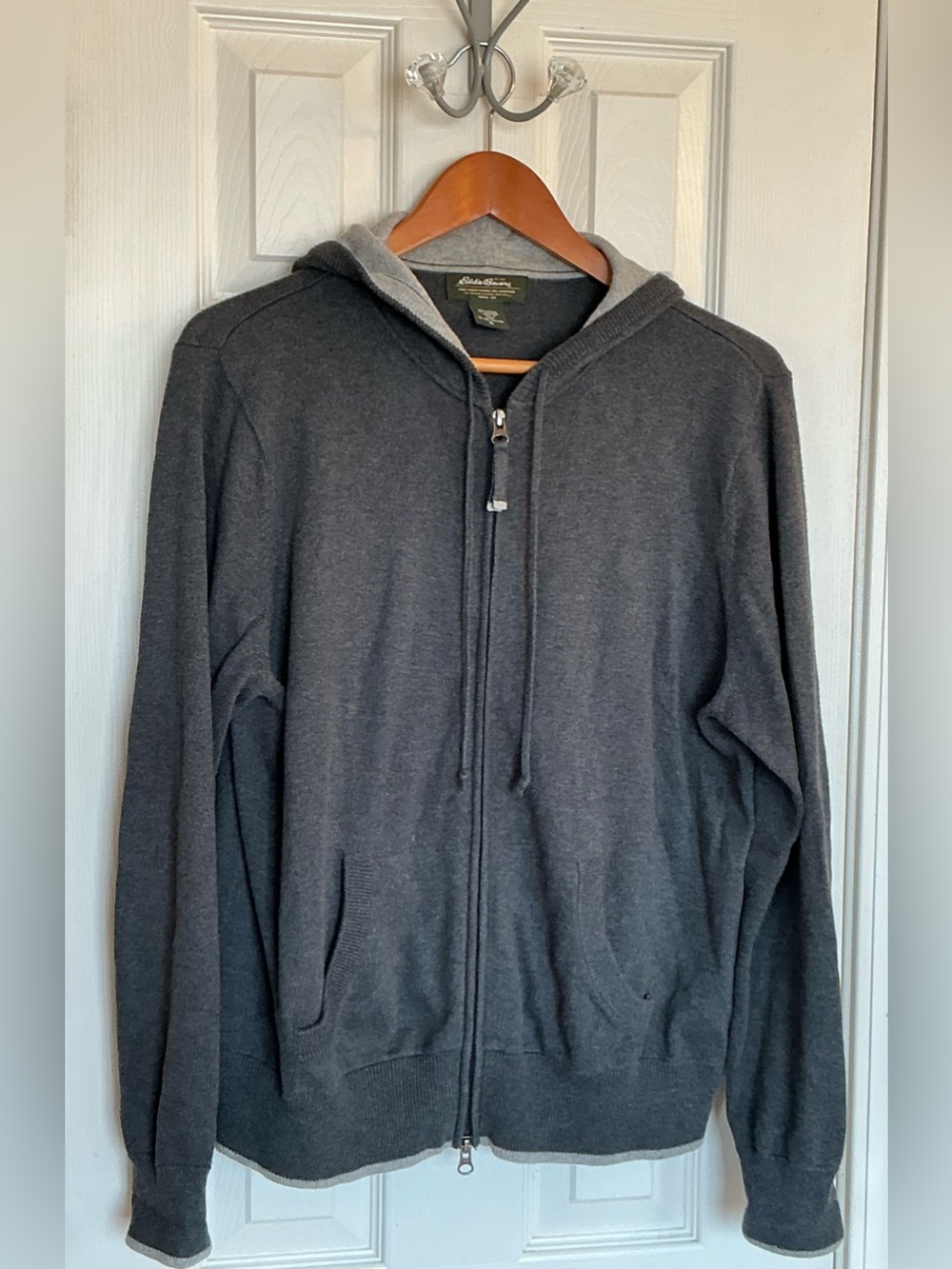 Eddie Bauer Women's Grey Cashmere Blend Ultra Soft 2 Way Full Zip Hoodie Size XL